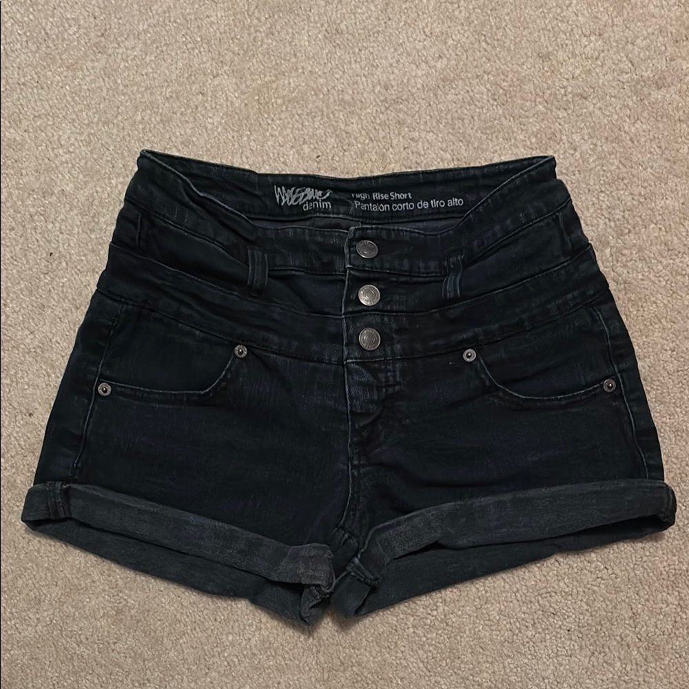 Black High Rise Denim Shorts